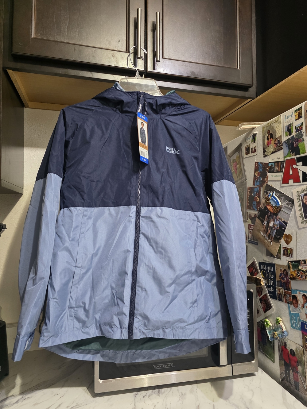 Eddie Bauer Two-Tone Hooded Windbreaker in Navy & Light Blue Youth Boys 14/16 - Picture 4 of 12